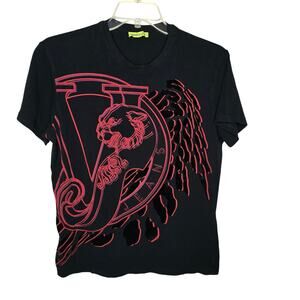 Versace Jeans Black Graphic Logo Tee Red Lion Crest T-Shirt Size Large